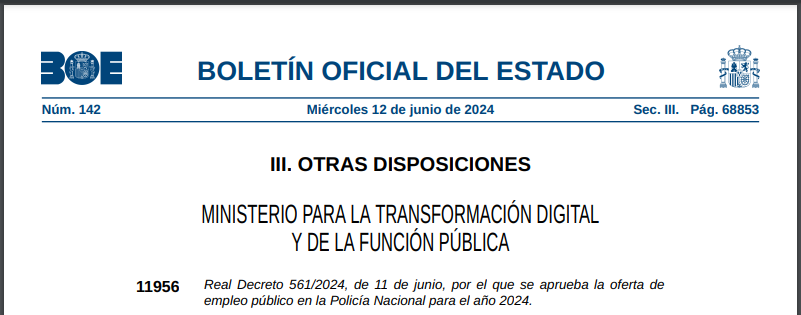Oferta de Empleo Público 2024 - Policía Nacional: 2707 plazas