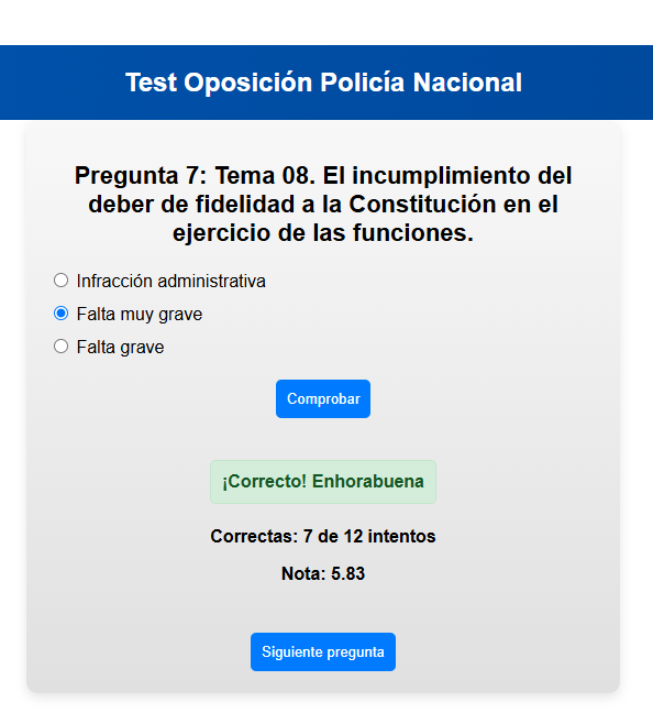 Preguntas para la oposición a la Policía Nacional